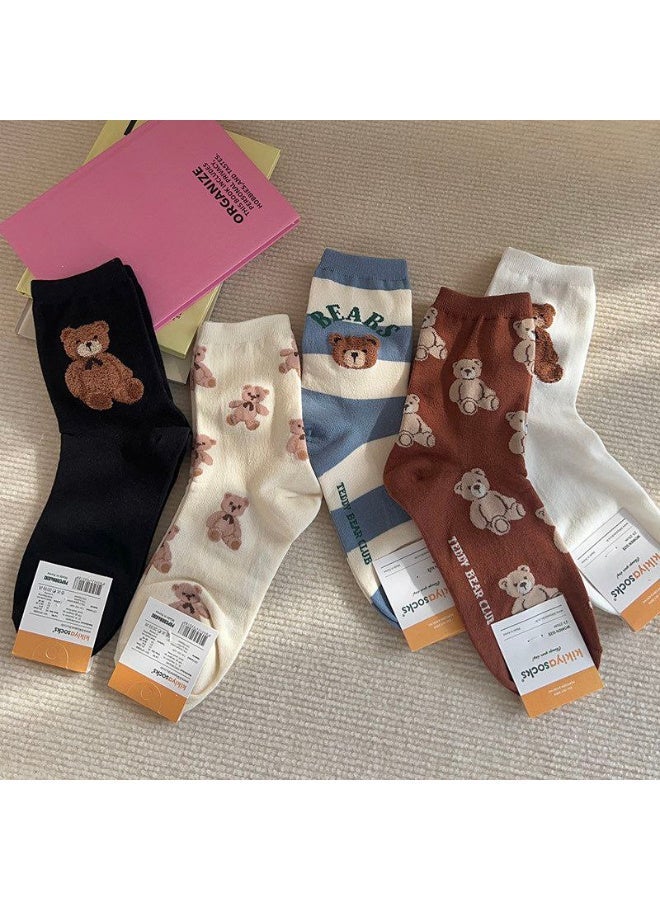 Women's Cotton Long Socks, Multi Color, Size 36-40 EU, Pack of 5 + 1 Pair Gift - Image 2
